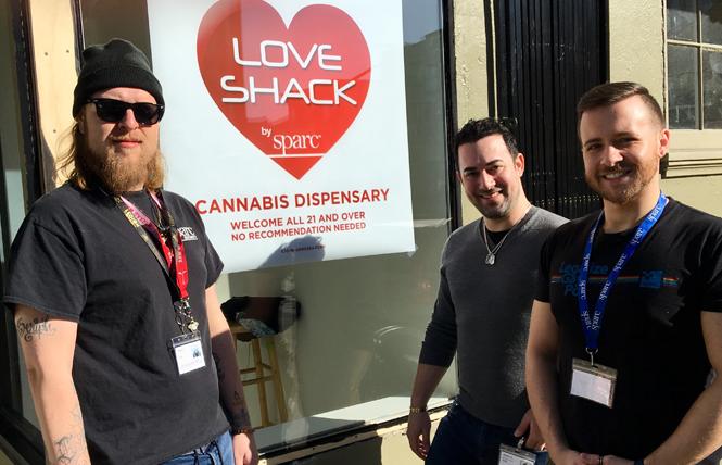 Serge Kay, left, stands outside Love Shack by SPARC with Robbie Rainin and Philip Morelli. Photo: Sari Staver