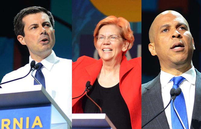 Democratic presidential candidates Pete Buttigieg, Elizabeth Warren, and Cory Booker addressed delegates at the California Democratic Party convention last weekend. Photos: Rick Gerharter