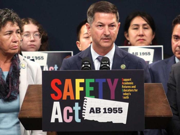 Assemblymember Chris Ward introduces his SAFETY Act at a May 22 news conference. Photo: Courtesy Ward's office<br><br><br>