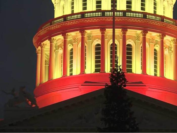 The California Capitol was lit in red last year for World AIDS Day. Photo: Courtesy KCRA-TV