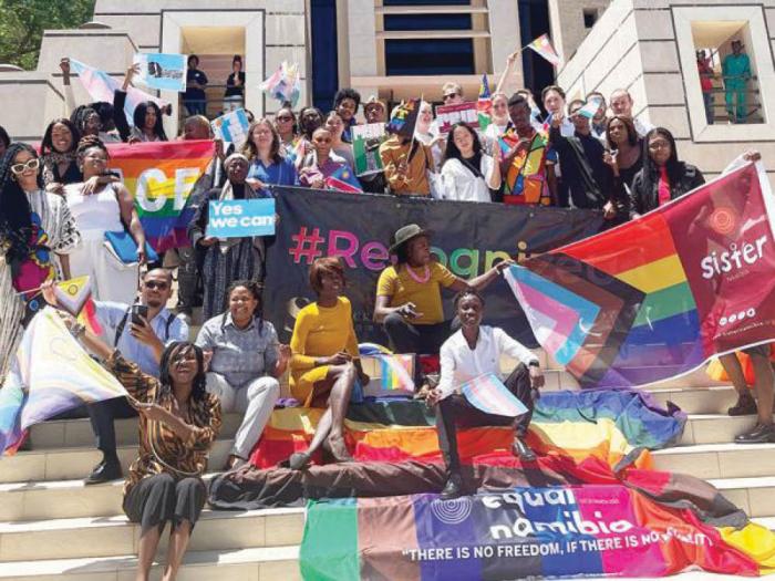 LGBTQ Namibian activists met outside the high court office in Windhoek, the capital, and celebrated the court's June 21 decision decriminalizing homosexuality. Photo: Courtesy Namibia Equal Rights Movement