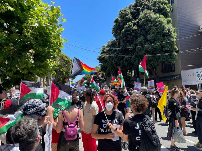 Between 1,000 and 1,500 people took part in a march for Palestine Sunday, June 30, in San Francisco. Photo: John Ferrannini